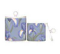 tplaotee Retro Iris Navy Blue Clear Plastic Makeup Organizer Storage with lid Dresser Essentials Decorsmall storage bins for Floss Picks,s,Paper Clips 2 Pack