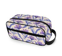 tplaotee Retro Iris Pattern White Portable Makeup Bags with hanging hook Large Cosmetic Bag For Women with Compartments & Handle