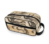 tplaotee Retro Peacock Beige Phoenix Portable Makeup Bags with hanging hook Lightweight Travel Cosmetic Bag For Women Vertical Free-Standing