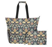 tplaotee Retro Pineapple Pattern Yellow Dark Blue Sandproof vacation beach bag with zipper everyday tote bags for women Top Beach Bag, Pool Bag, Work Bag, Shopping Bag