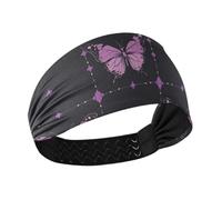 tplaotee Retro Purple Butterflies Pattern no slip wide headband Stretchy sweaty bands for Athletic Sports Workouts washing face Volleyball