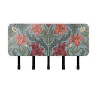 tplaotee Retro Red Saskatchewan Lily Pattern Wall Key Holder with Mail Organizer & 5 Self-Adhesive Hanging Key Hook for Living Room Decor Entryway Kitchen