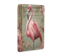 tplaotee Retro Victorian-style Flamingo Flat Design leather slim small wallets With ID Window RFID Blocking card holder for Men and Women