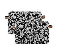 tplaotee Retro White Leaves Black storage baskets,foldable and waterproof pantry baskets with sturdy handle stuff Decore Decore 2 pack for home tool