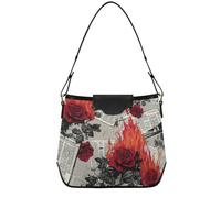 tplaotee Retro Yellow Water-lily Blue Leaves Shoulderbags for Women Women's Trendy Purses with Removable Straps for Nurse, Newspaper Burning Red Roses Retro, One Size