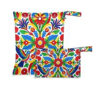 tplaotee Reusable Bathing Suit Bag 2 Pack Mexican Folk Art Colorful Floral