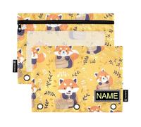 tplaotee safari cute lesser panda yellow binder pocket folders with Clear Window personalize pencil bags With Zipper Reinforced Grommets pencil case 3 for Storing School Office Supplies Multicolored