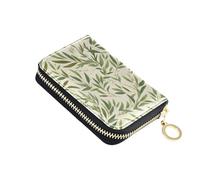 tplaotee Safaris Green Rosemary Leaves Pattern Beige leather mens card holder wallet With 9 cards slot RFID Blocking credit card holder with zipper billetera para hombre