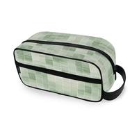 tplaotee Sage Green Pastel Plaid Portable Cosmetic Bags with hanging hook stylish Make Up Bags For Women with Compartments & Handle