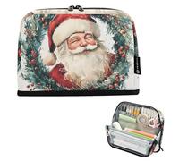 tplaotee Santa Claus on A Wreath Watercolor Style pencil pouches Large Capacity Upright Storage Bag Zippered Desk Organizer for Teens School Must Haves bolsa para lapices de ninos