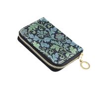 tplaotee Seaweed Leaf Blue Flower William Morris leather card wallet with Cion Purse RFID Blocking credit card organizer with zipper carteras para hombre