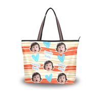 tplaotee silk fabric zippered school tote bag stylish Customized picture on handbags for women shoulder (senario) Size15.7 x 11.4 Coral Orange Beige Stripe Patterndoodle Art