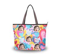 tplaotee silk fabric zippered school tote bag stylish Customized picture on leather handbags for women (senario) Size15.7 x 11.4 Colorful Cartoon Heart Love Cute