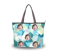 tplaotee silk fabric zippered tote bag purse summer chick Customized picture on tote handbags for women (senario) Size15.7 x 11.4 Sweet Mint Green Flowers