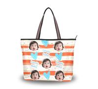 tplaotee silk fabric zippered womens tote bag reusable Customized picture on womens purses and handbags (senario) Size15.7 x 11.4 Coral Orange Beige White Stripe Pattern