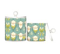 tplaotee Simple Spring Sheep Cute Clear Plastic storage container with lid Bathroom Essentials DecorDental floss storage jar for Cotton Swabs, Paper Clips,s 2 Pack