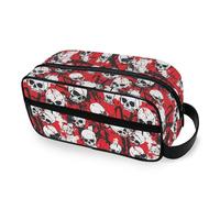 tplaotee Skull Red Terrible Portable Cosmetic Bag with hanging hook Zipper Make Up Bags For Women with Compartments & Handle