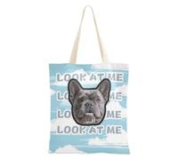 tplaotee Sky Blue and Pure White Stripe Pattern Doodle Art Customized Pet Avatars on Canvas Tote Bag Personalized Picture Canvas Tote Bags For Women Tote Bags Bulk For Teachers Plain