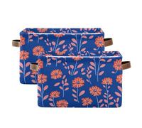 tplaotee Small Coral Flowers Blue Background storage baskets,foldable and waterproof foldable storage cubes baskets with sturdy handle organizing little little set of 2 for pantry baby