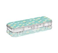 tplaotee Small Flowers and Small Foliage Teal Designed Plastic Pencil Box Double Layer Pens Storage Case For Art Supplies With Lid