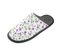 tplaotee Small Purple Flowers Green Vines Vintage Warm Slippers For Women Slippers For Women Indoor with Memory Foam For House, Bedroom