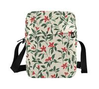 tplaotee Small Red Flowers Green Leaves messenger bag for women over the shoulder bags for men Womens Casual Purses Shoulder Handbag Adjustable Strap for Travel Travel Outdoor Daily