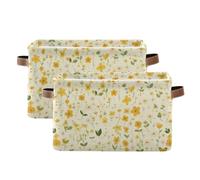 tplaotee Small Yellow Flowers storage baskets,folding and waterproof storage containers baskets with sturdy handle bags little little set of 2 for office baby