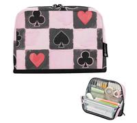 tplaotee Spades Black and Pink Checkerboard Pencil Holder Case Large Capacity Pen Case Cosmetic Multi-Purpose Desk Organizer for Teen Girls School Must Haves lapiceros para mujer