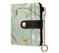 tplaotee Spring Pear Blossom Birds Green Ladies Classic Foldable Wallet Convenient Compact PU Leather Wallet for Men Women Travel