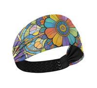 tplaotee Stained Glass Flower Pattern Art no slip headband holder organizer Elastic sweatbands for Gym Gym washing face washing face