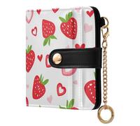 tplaotee Strawberry Country Style Valentine Women's Folding Card Wallet Waterproof Premium PU Leather Wallet for Women Girls