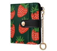 tplaotee Strawberry Dark Green Red Women's Compact Folding Wallet Fancy Premium PU Leather Wallet for Women Girls