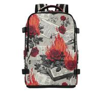 tplaotee Stylish Backpack For School Newspaper Burning Red Roses Retro