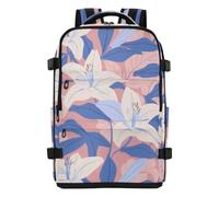 tplaotee Stylish School Backpack Large White Lily Flowers Blue Leaves