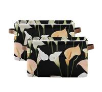 tplaotee Sweet Calla Lily Flower Black storage baskets,collapsable and waterproof baskets organization and storage boxes with sturdy handle organizing supply supply set of 2 for shelves sheet