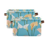 tplaotee Sweet Calla Lily Flower Blue storage baskets,collapsable and waterproof baskets for storage containers with sturdy handle bins cute cute set of 2 for house gadget