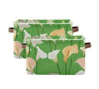 tplaotee Sweet Calla Lily Flower Green storage baskets,collapsable and waterproof pantry baskets with sturdy handle rack little little 2 Piecing for home sheet
