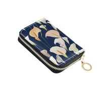 tplaotee Sweet Calla Lily Flower Navy Blue leather card wallet for women With 9 cards slot RFID Blocking card holders with zipper cartera para mujer