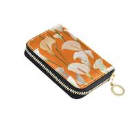 tplaotee Sweet Calla Lily Flower Orange leather wallet for card With 2 cash slot RFID Blocking small card holder with zipper cartera para hombre