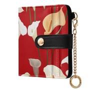 tplaotee Sweet Calla Lily Flower Red Women's Leather Folding Wallet Unique Compact PU Leather Wallet for Woman Girl