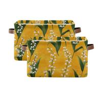 tplaotee Sweet Lily Of The Valley Flower Gold storage baskets,Foldable and waterproof durables fabric storage cubes with sturdy handle rack extra large extra large set of 2 for nursery tool