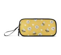 tplaotee Sweet Yellow Daisy Bee Pencil Bag Case Zip Pencil Case for Elementary
