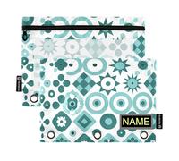 tplaotee teal geometrical pattern binder pen holder with Clear Window personalize zipper pencil case clear window & grommets 3 Rings pencil case for School, Office & Home Multicolored 2 PCS