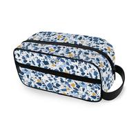 tplaotee Terrazzo Pattern Glory Blue Portable Makeup Bag with hanging hook Zipper Cosmetic Bag For Purse Vertical Free-Standing