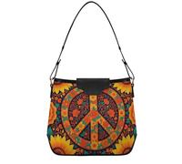 tplaotee Thanksgiving Fall Leaves Autumn Pumpkin Shoulder Bag for Woman Large Purses for Girls with Removable Straps Travel, Retro Hippie Daisy Peace Symbol, One Size