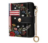 tplaotee The American Flag The Cross Black Women's Small Folding Wallet Waterproof Compact PU Leather Wallet for Woman Girl