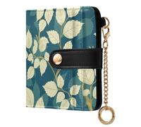 tplaotee Thyme Leaf Beige Teal Ladies PU Leather Bifold Wallet Fancy Minimalist PU Leather Wallet for Woman Girl