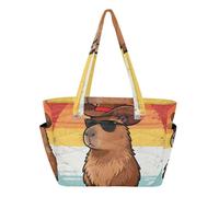tplaotee Tote Bag for Women Everyday Shoulder Bag for Travel & Beach Weekend Getaway with Compartment Retro Capybaras Western Cowboy