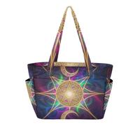 tplaotee Tote Bag for Women Work Bag for Work Travel Gym with Compartment Esoteric Pentacle Moon Space Art