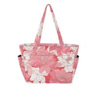 tplaotee Tote Pool Bag Everyday Shoulder Bag for Travel & Beach Weekend Getaway with Pockets Peach Water Lily Flower Bloom